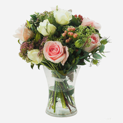 Vintage Flowers - Soft shades make this elegant glass Vase of luxury flowers the perfect gift.
