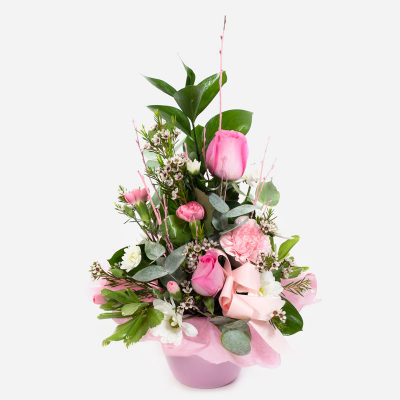 Baby Girl Pot  - A floral creation for the new addition, made up of blooms in shades of pink and white.
